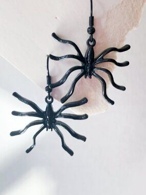 Black Spider Dangle Earrings